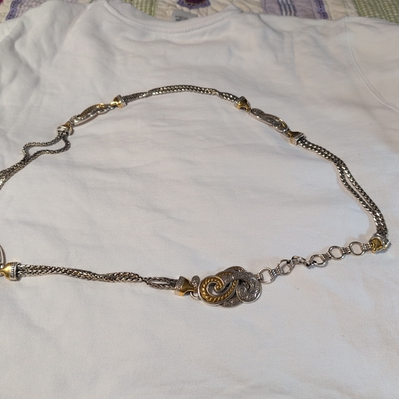 BRIGHTON Silver/Gold Tone Accent Scroll Heart Belt, Size Medium - Picture 5 of 7